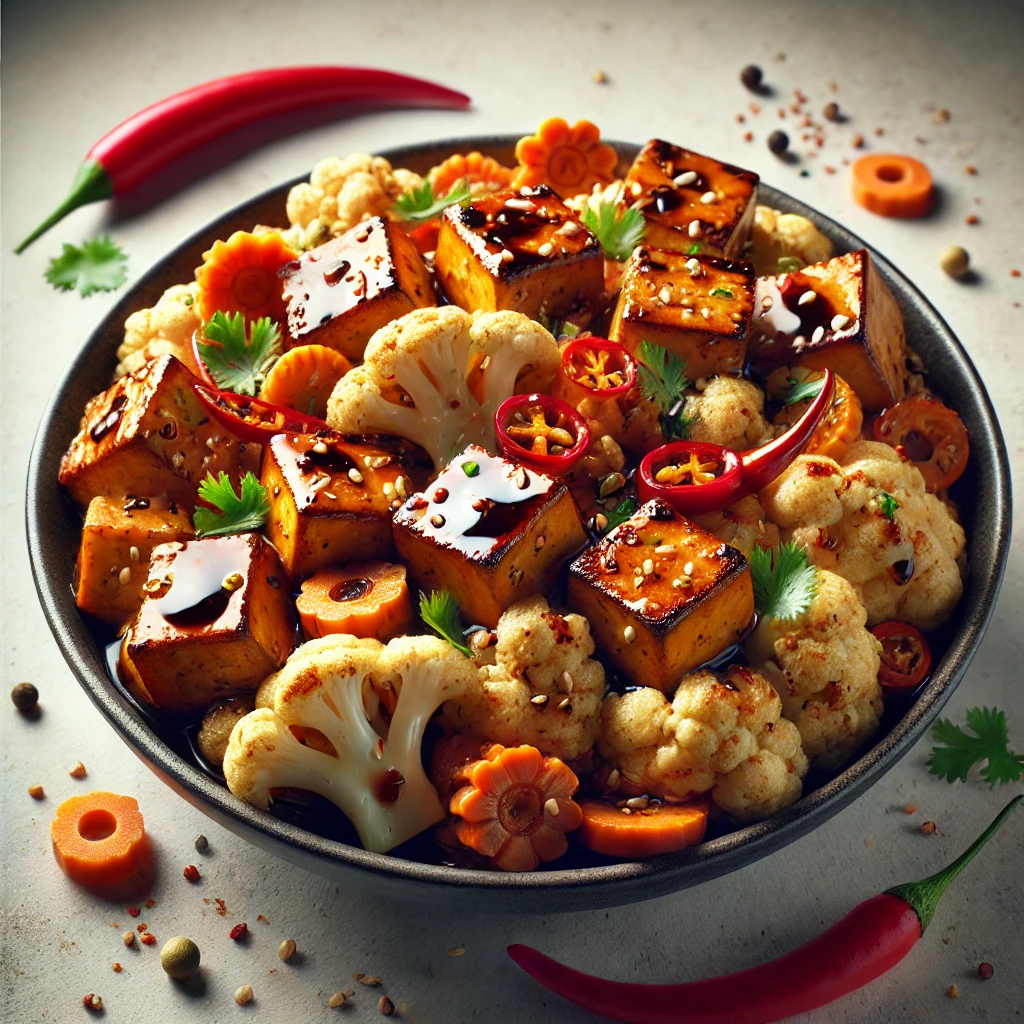 Tápláló tofu wok karfiollal, fokhagymával és szójaszósszal