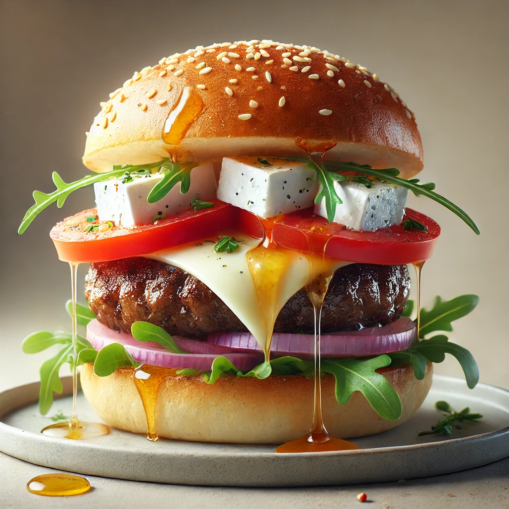 Kecskesajttal és rukkolával készült különleges burger