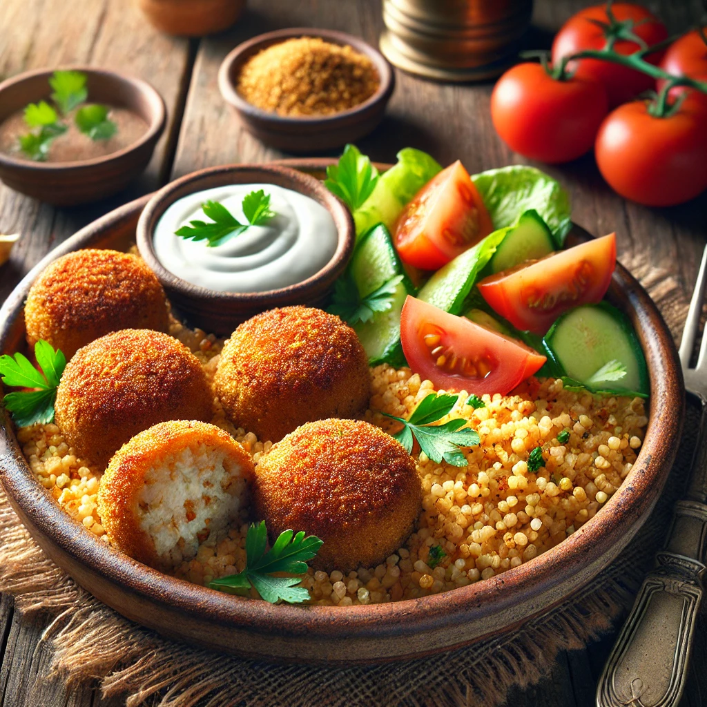 Ropogós közel-keleti Kibbeh fűszeres húsgolyókkal