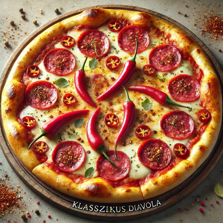 Klasszikus Diavola pizza tálalva