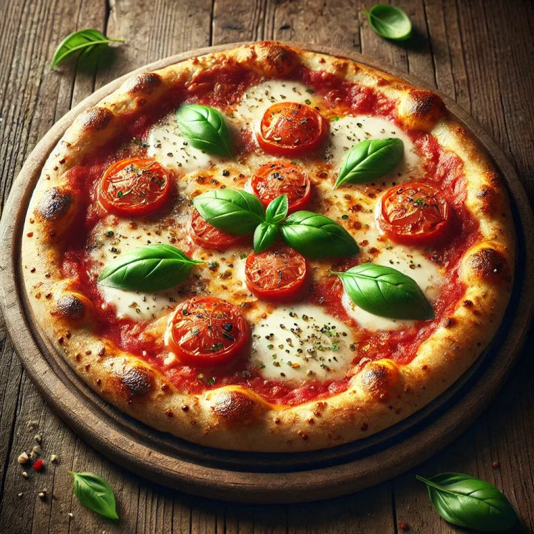Klasszikus Margherita pizza tálalva