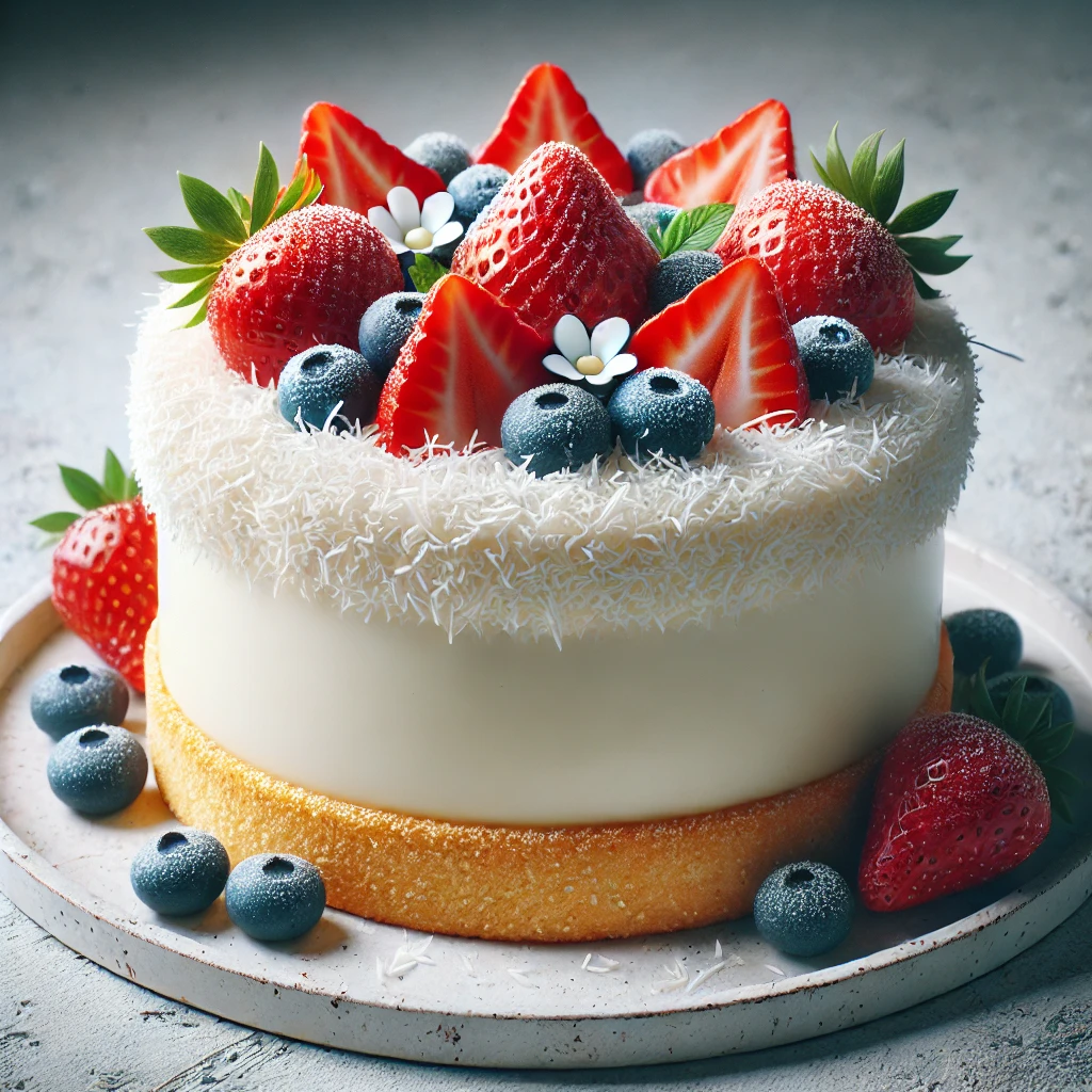 Krémes kókuszos torta friss gyümölcsökkel
