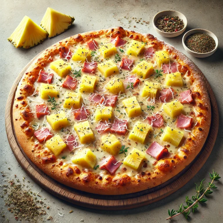 Kókuszreszelékes Hawaii pizza tálalva