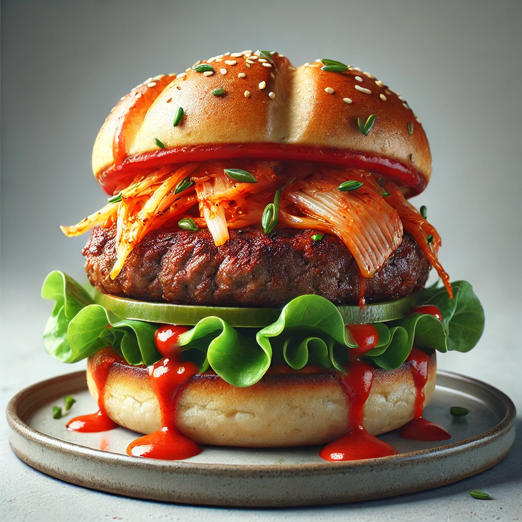 Pikáns koreai burger kimchivel és sriracha szósszal