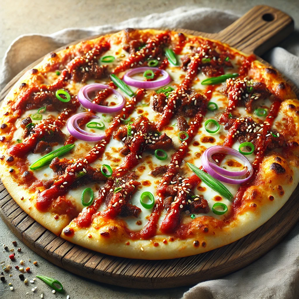 Koreai stílusú pizza pácolt bulgogi marhahússal és mozzarellával