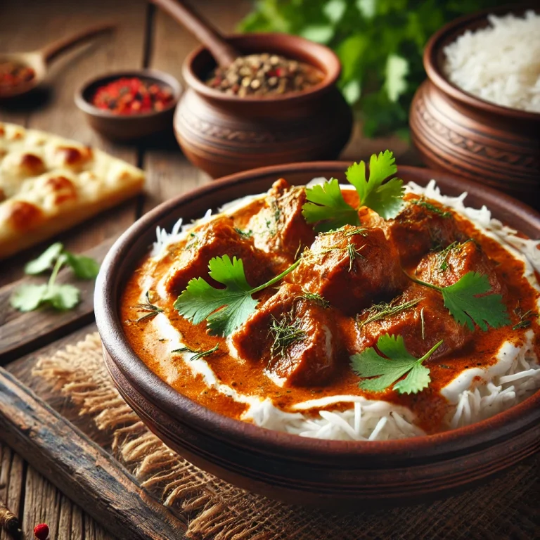 Korma bárányhússal tálalva