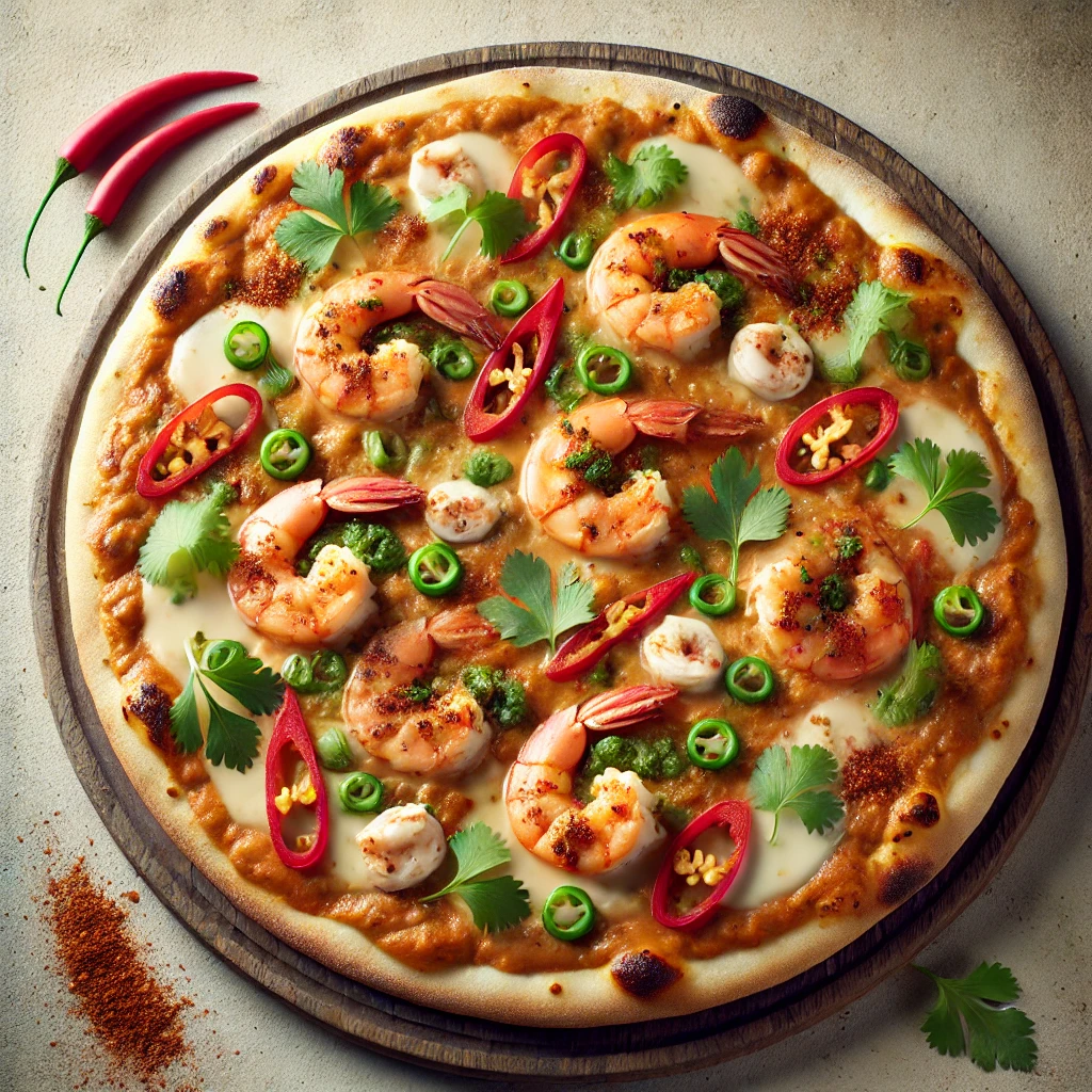 Maláj stílusú pizza laksa pasztával és kókusztejjel