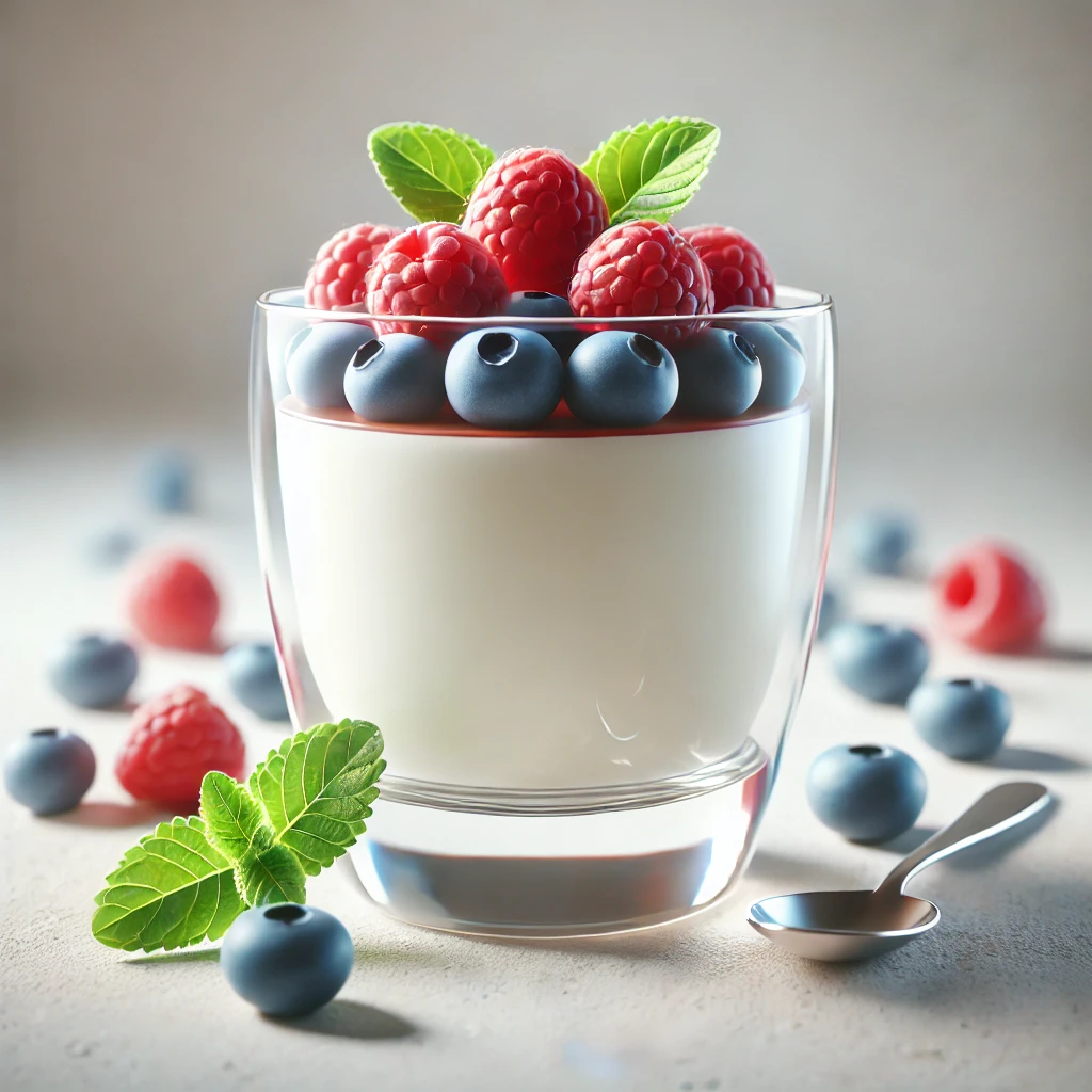 Krémes panna cotta laktózmentesen, friss gyümölcsökkel díszítve