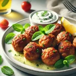 Lamb meatballs served with mint sauce