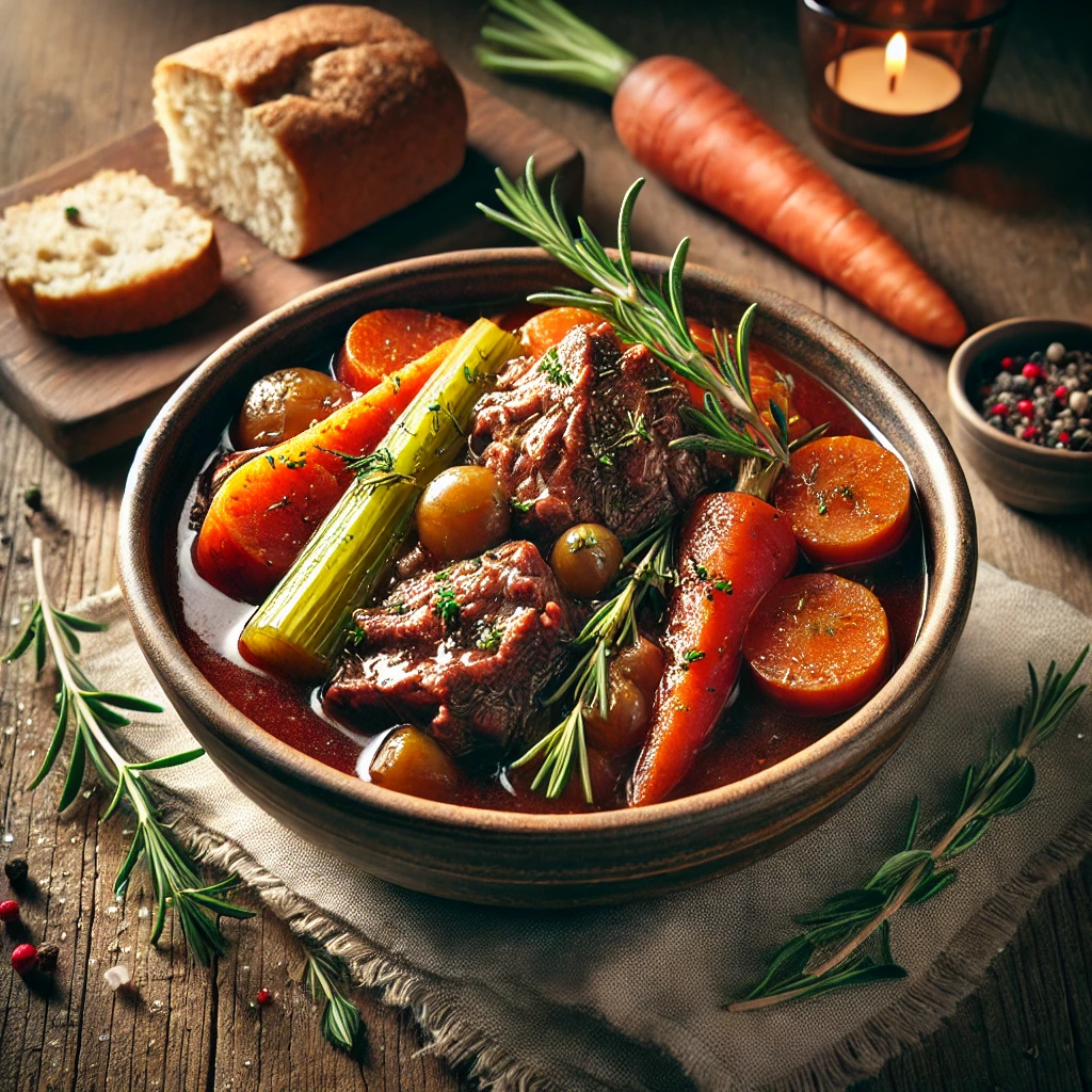 Hearty lamb stew with vegetables and herbs