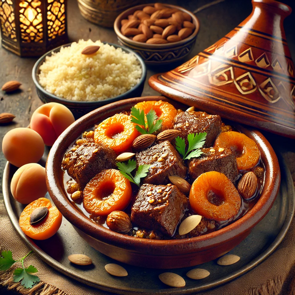 A Moroccan lamb tagine with dried apricots and almonds