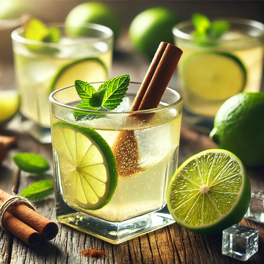 Gyümölcsös cider friss lime-szeletekkel és fűszerekkel