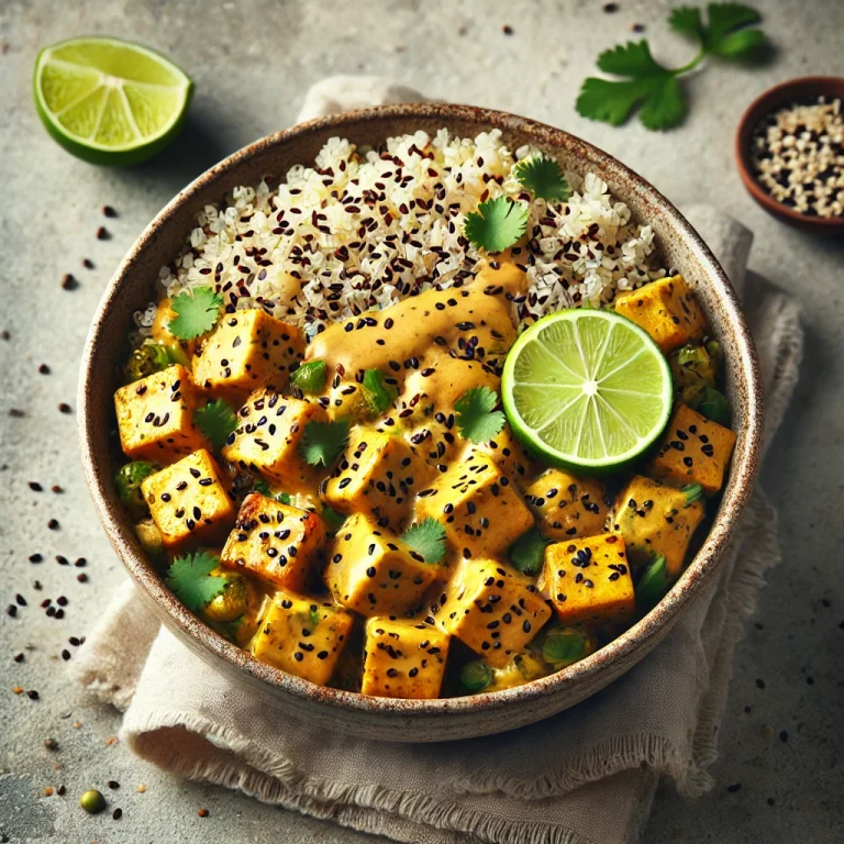 Lime quinoa wok currys tahini tofuval tálalva