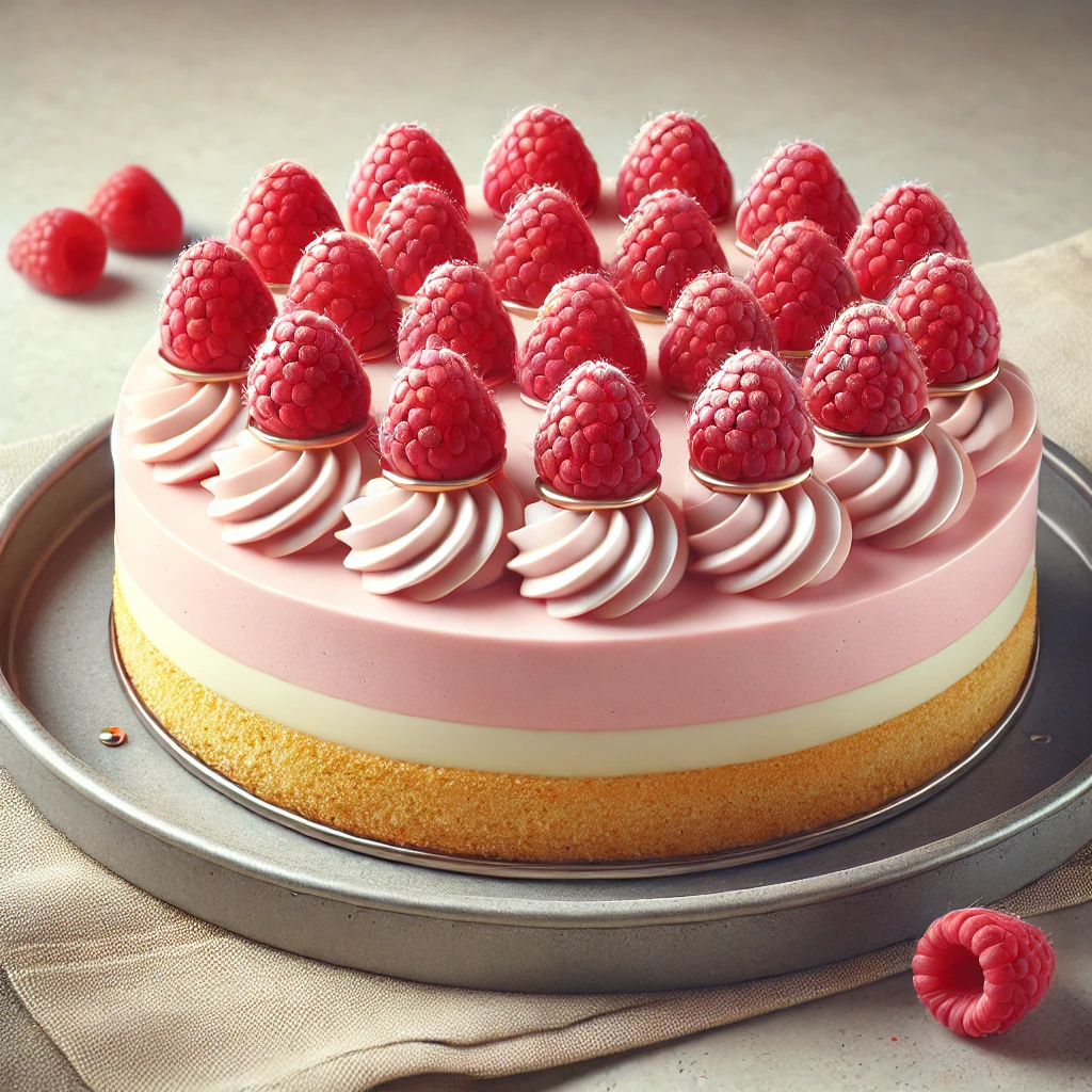 Könnyed málnahab torta friss málnával díszítve