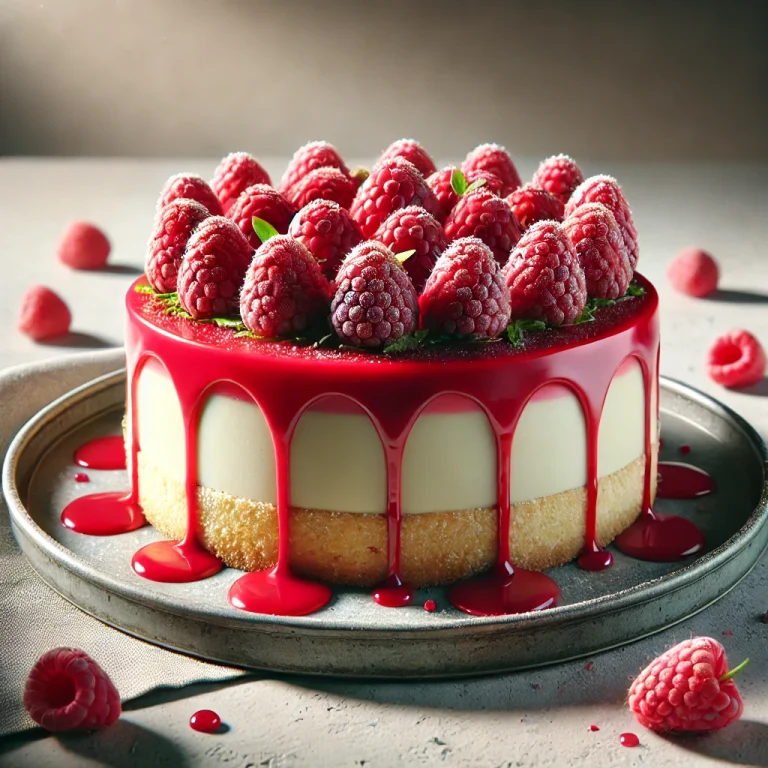 Málnás fehércsoki torta tálalva