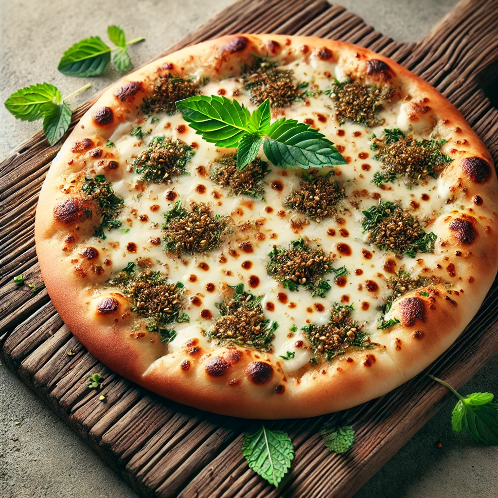 Libanoni lapos kenyér zaatar fűszerrel és sajttal