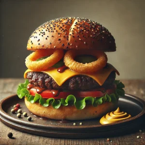 Intenzív ízeket kínáló burger fekete borssal és marhahússal
