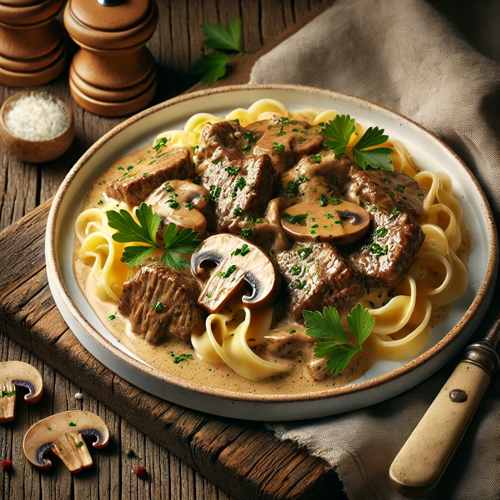 Klasszikus marhahús stroganoff gombával és tejföllel