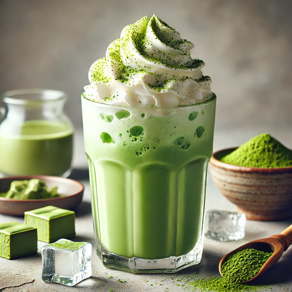 Egészséges és frissítő matcha frappé ital