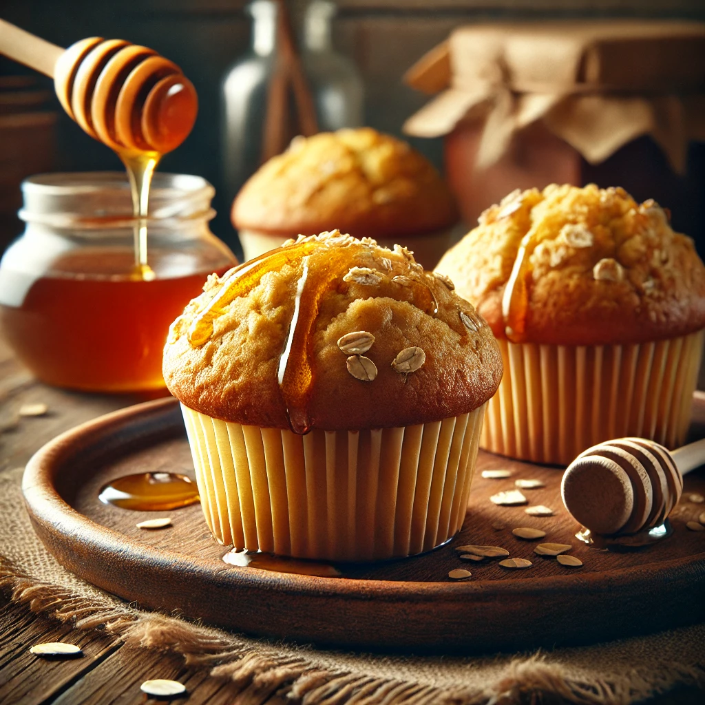 Egészséges muffin mézzel és zabpehellyel