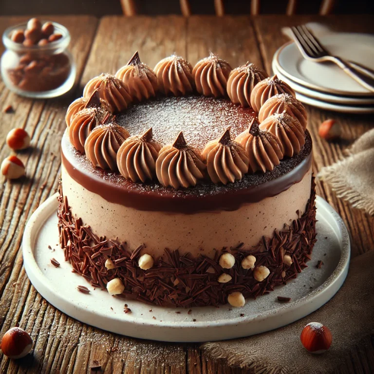 Mogyorókrémes torta tálalva