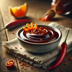 Narancsos chilis csokiszósz tálalva