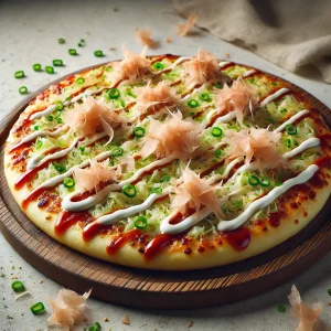 Japán ihletésű pizza káposztával és okonomiyaki szósszal