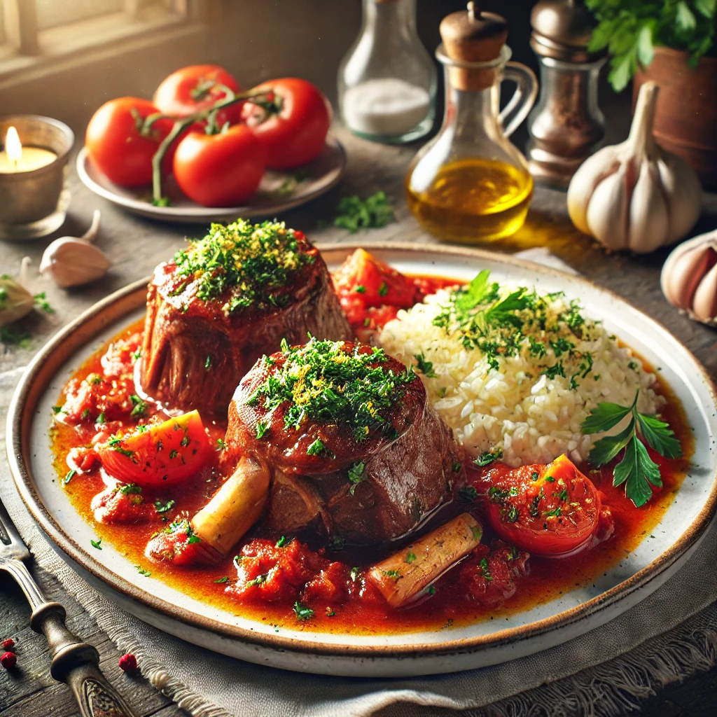 Tender veal shanks with a rich sauce and lemon gremolata