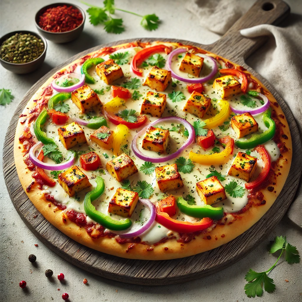 Indiai stílusú pizza paneer sajttal és fűszerezéssel