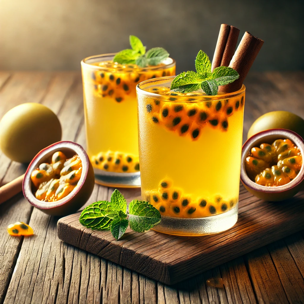 Gyümölcsös cider friss passiógyümölccsel és fűszerekkel
