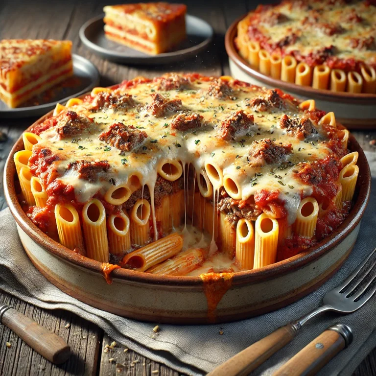 Pastitsio rakott tészta tálalva