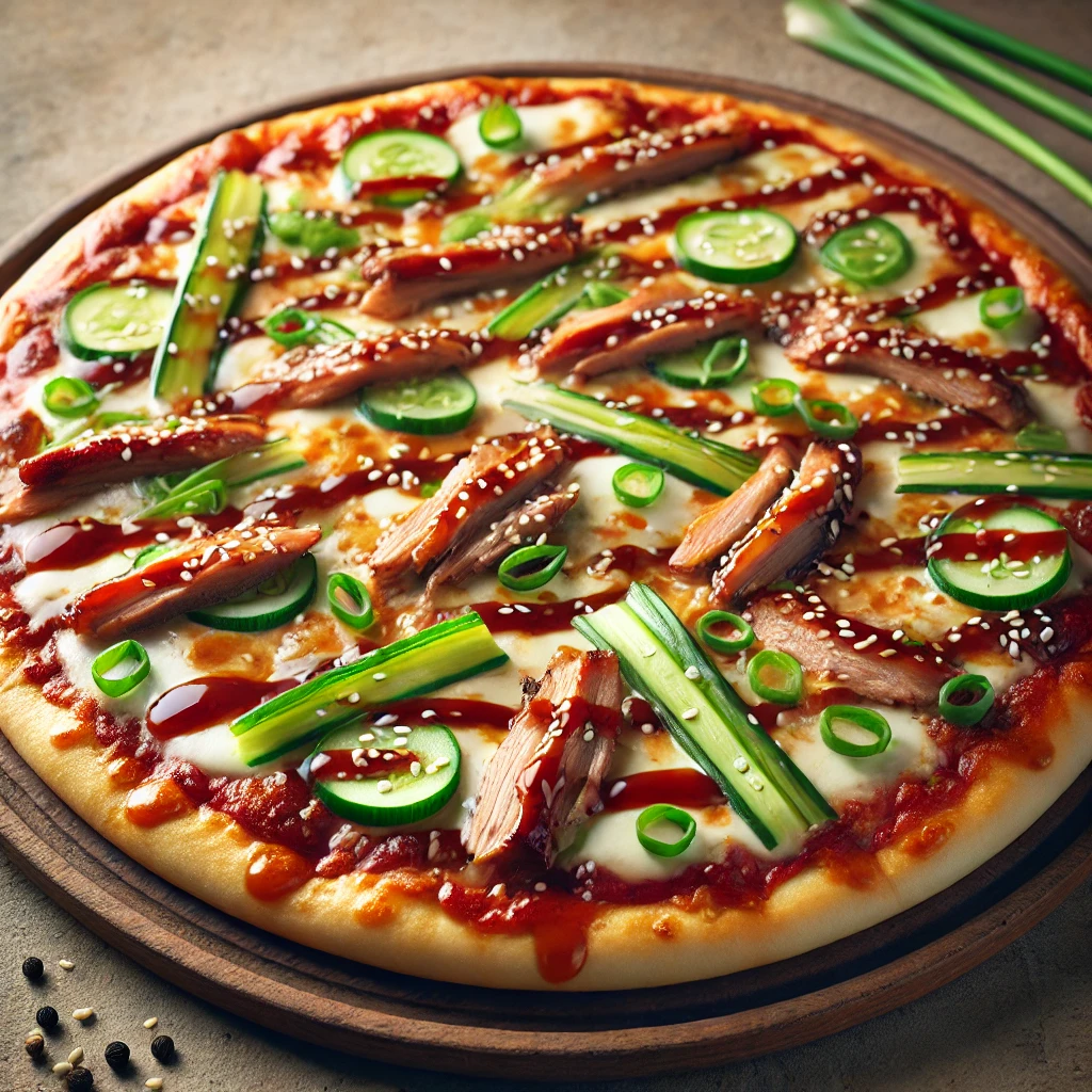 Kínai stílusú pizza hoisin szósszal és pekingi kacsával