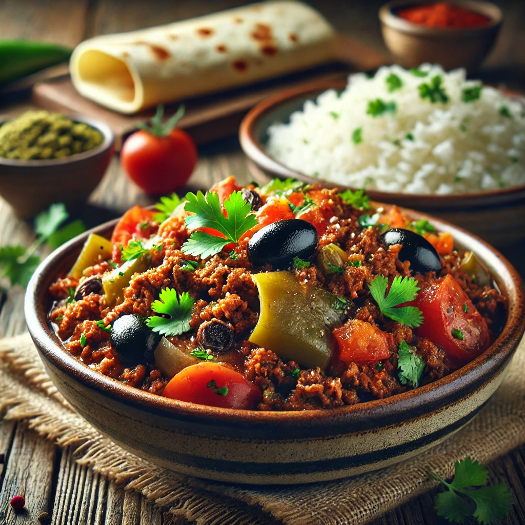 Gazdag mexikói Picadillo darált marhahúsból és olajbogyóval
