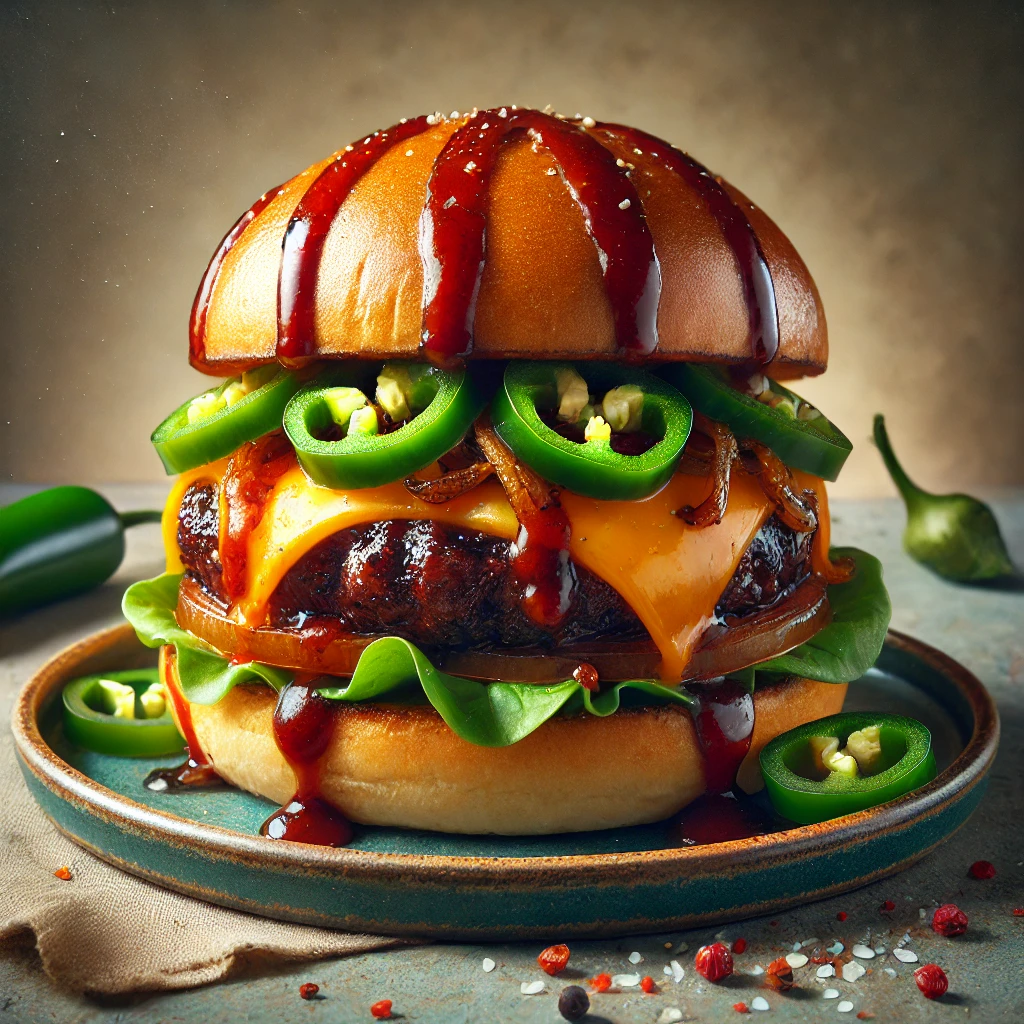 Gazdag burger BBQ szÃ³sszal Ã©s jalapeÃ±o paprikÃ¡val