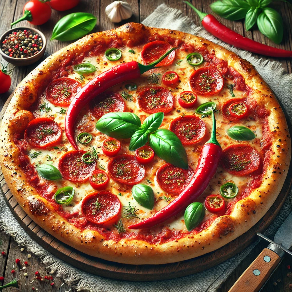 Pikáns Pepperoni pizza csípős chilivel és ropogós tésztával