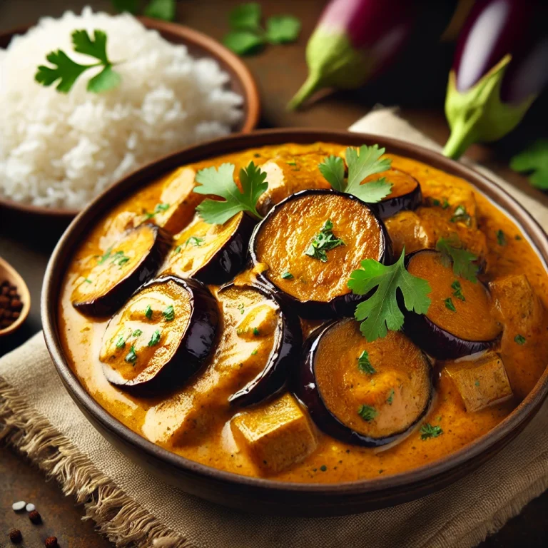 Pikáns padlizsán curry tálalva