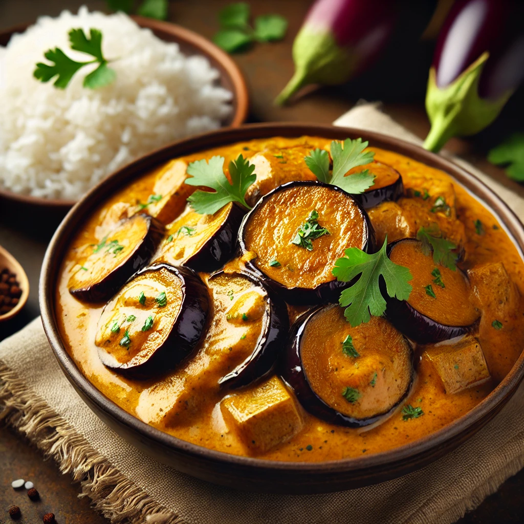 Egészséges és ízletes padlizsán curry kókusztejes alapban