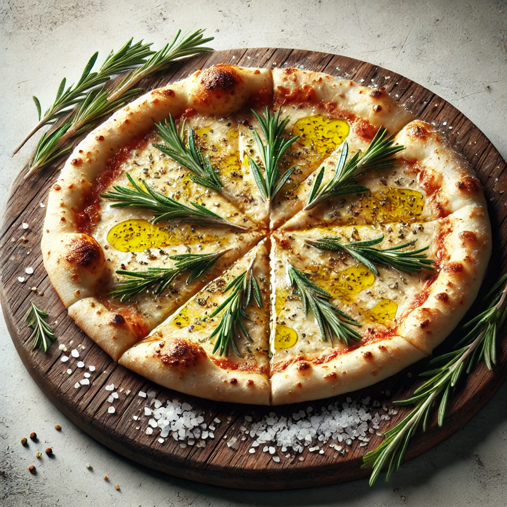 Fehér pizza olívaolajjal, rozmaringgal és tengeri sóval