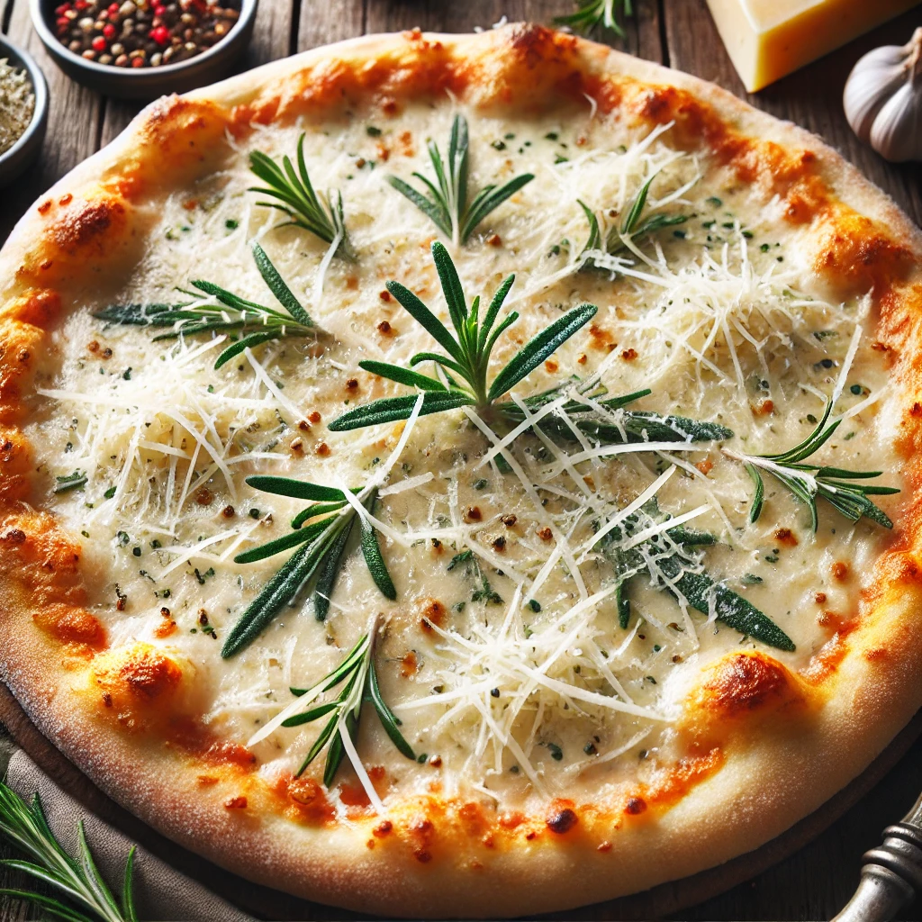 Gazdag fehér pizza parmezánnal és mozzarellával