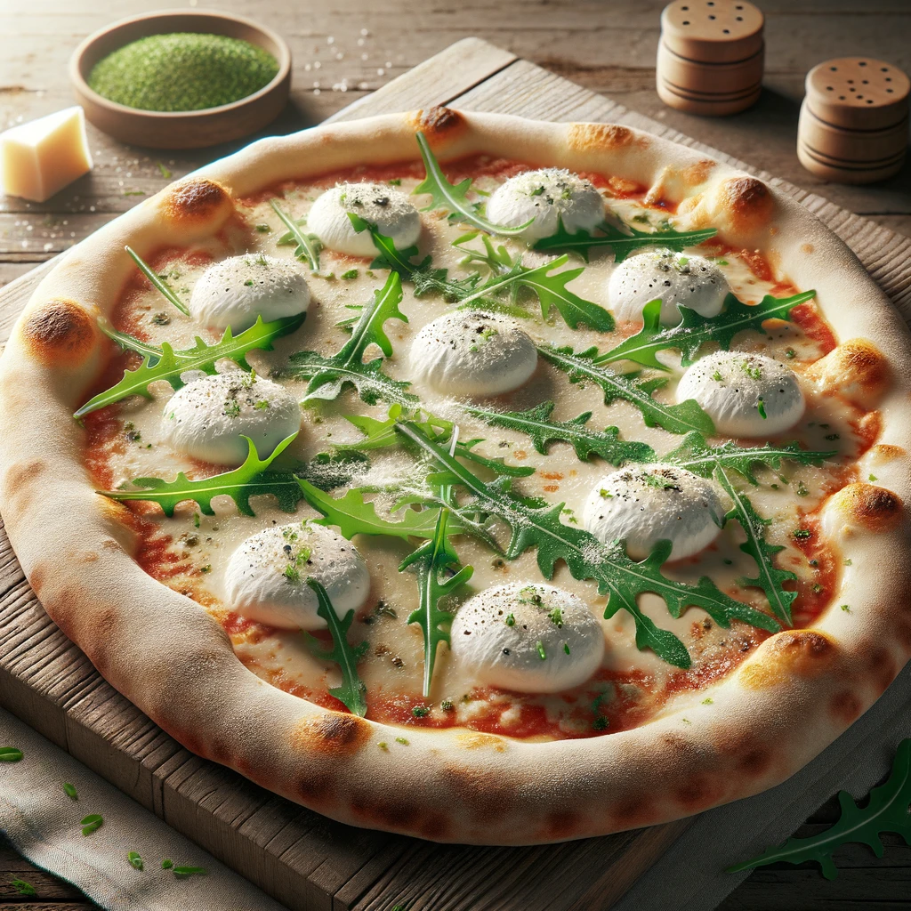 Fehér pizza ricottával és friss rukkolával