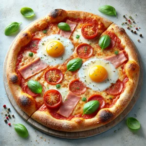 Emilia-Romagnából származó tojásos és sonkás pizza