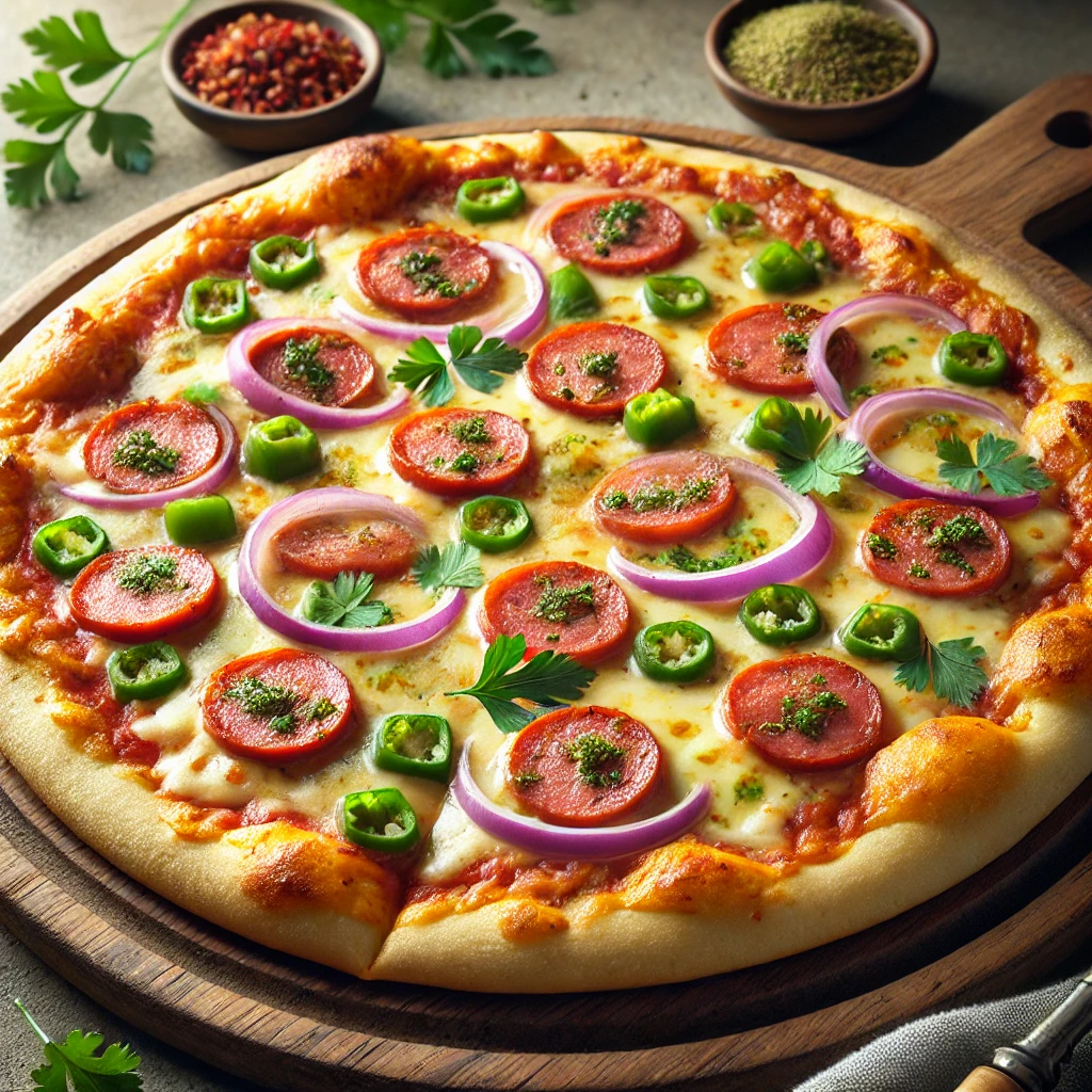 Brazil stílusú pizza sajttal és kolbásszal