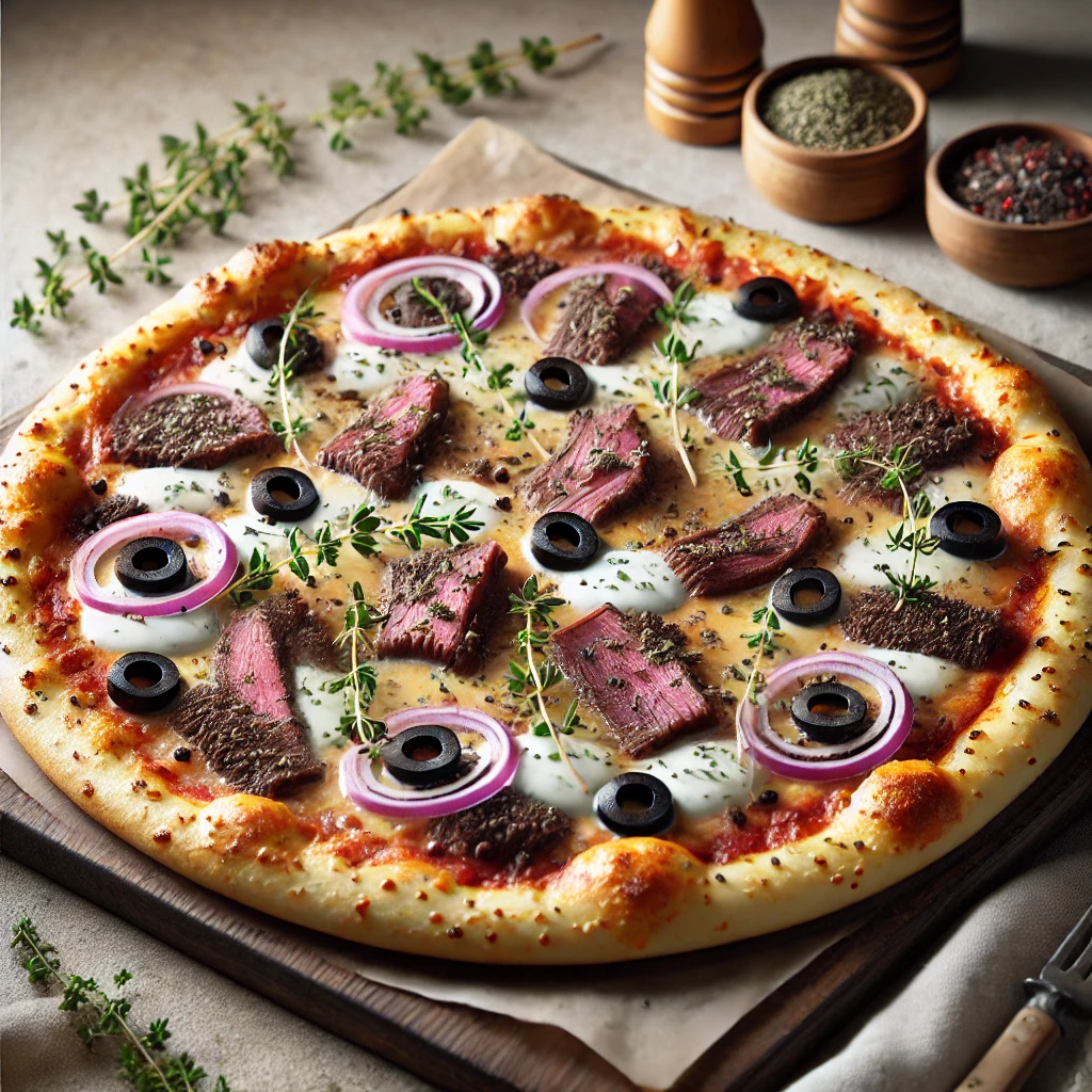 Finn stílusú pizza rénszarvas hússal és mediterrán ízekkel
