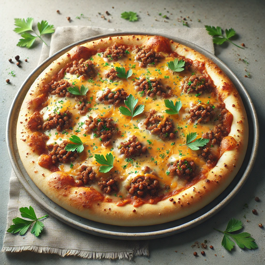 Marhahússal és cheddarral készült ír stílusú pizza
