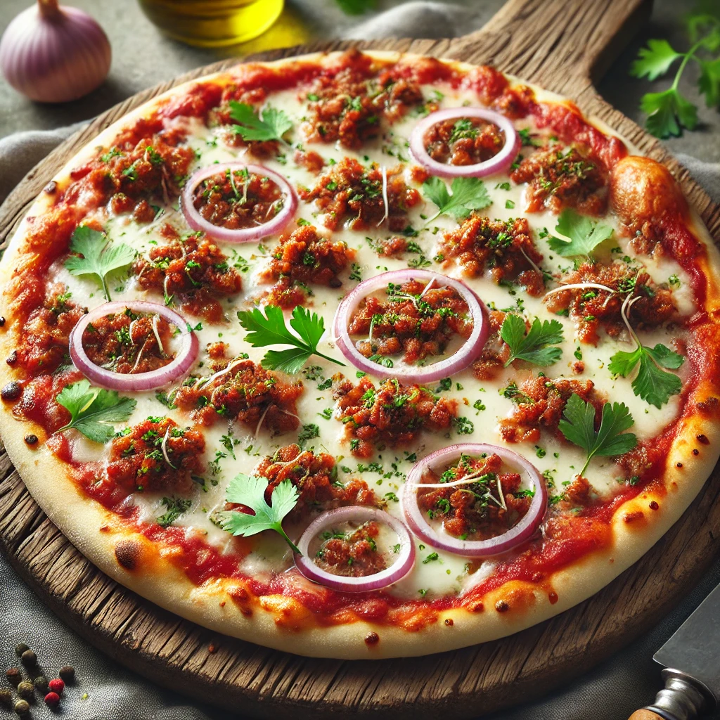 Pizza Maroccaine, marokkói fűszerezésű bárányhússal