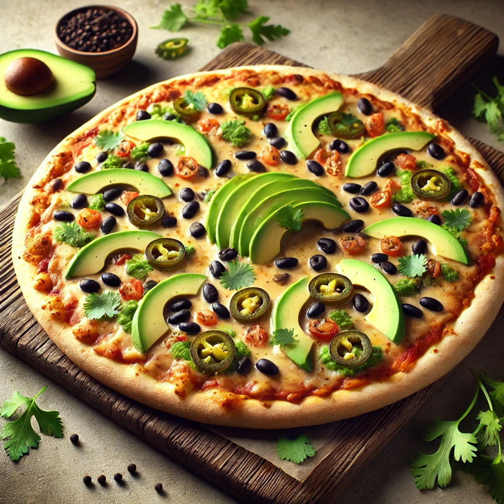 Mexikói stílusú pizza fekete babbal és jalapeño paprikával