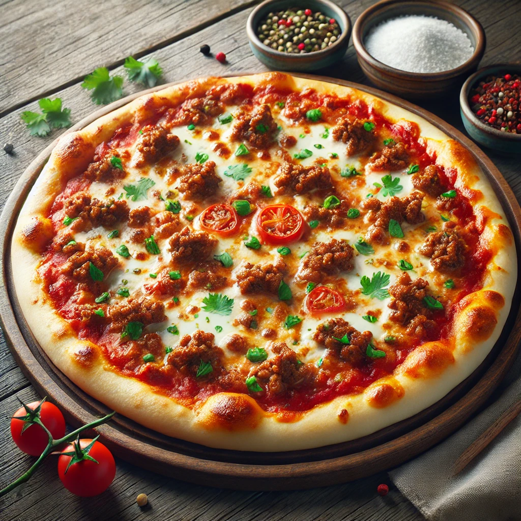 Bárányhúsos pizza helyi fűszerekkel