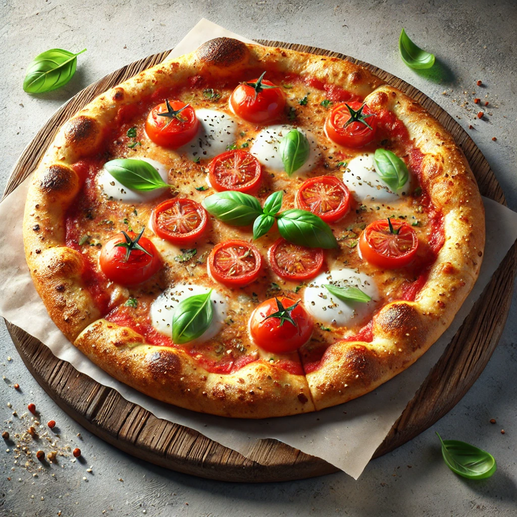 Autentikus olasz pizza San Marzano paradicsommal és mozzarellával