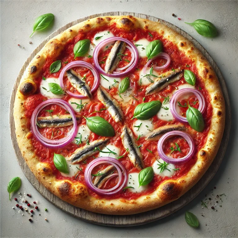 Pizza Pugliese vöröshagymával és szardellával