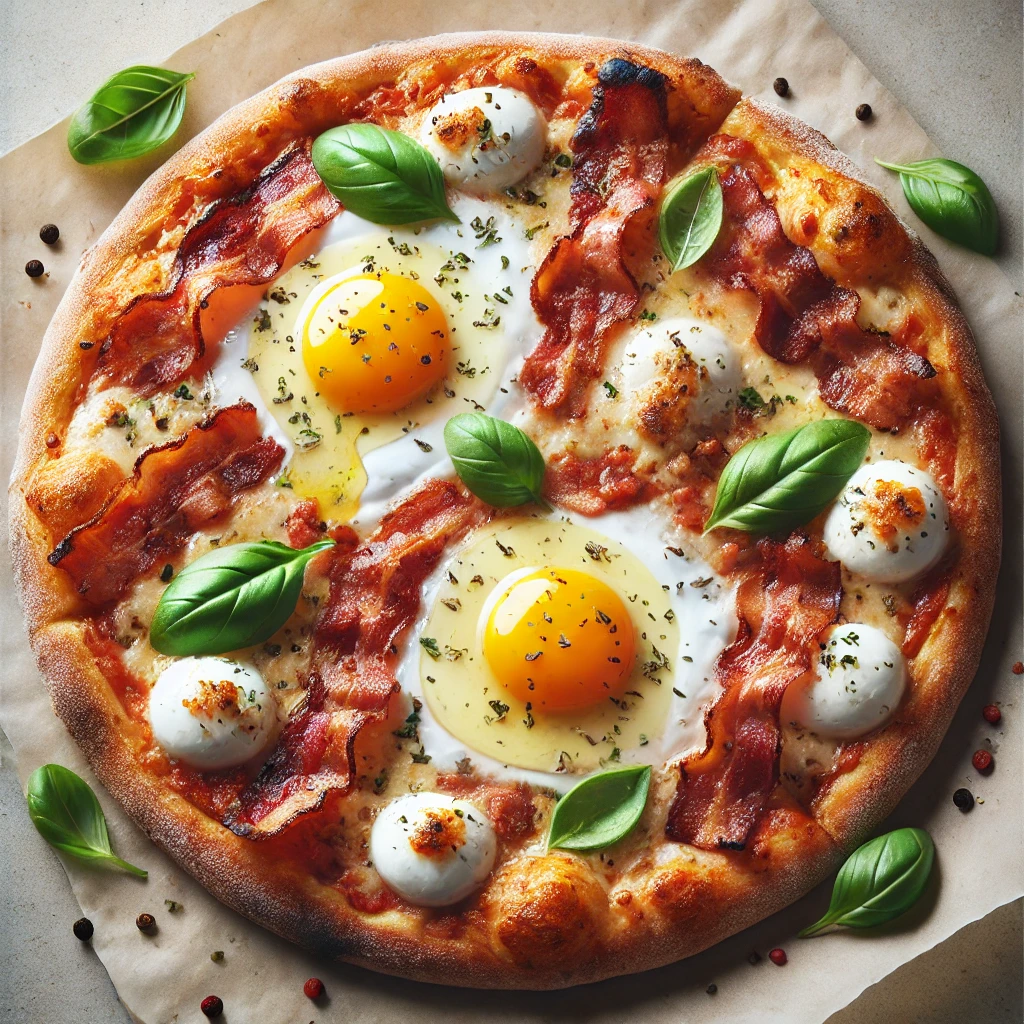 Abruzzese szalonnás és tojásos pizza pecorino sajttal